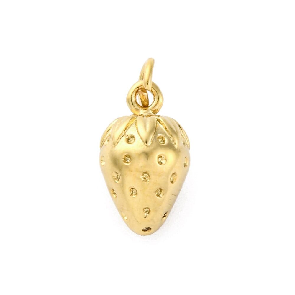 4869 5 pcs Golden Color Strawberry Charms 304 Stainless Steel Imitation